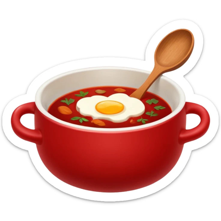 Russian cuisine avatar in clean emoji-style illustration. Borscht bowl, rye bread, warm red tones, simple shapes, flat design, high contrast, friendly and bold. sticker