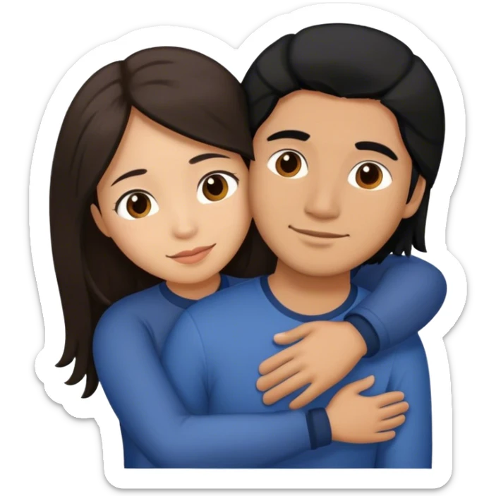 Latino man with long black hair hugging brown hair Filipina sticker