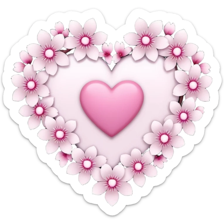 goth sakura heart, heart made of white sakura petals with pink accents, remove background sticker