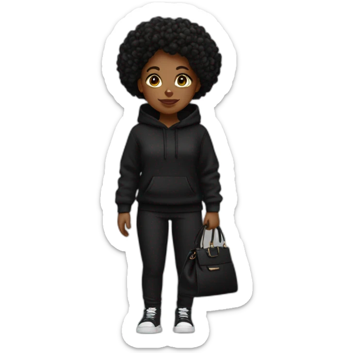 Black girl black hoodie black pant and black handbag sticker
