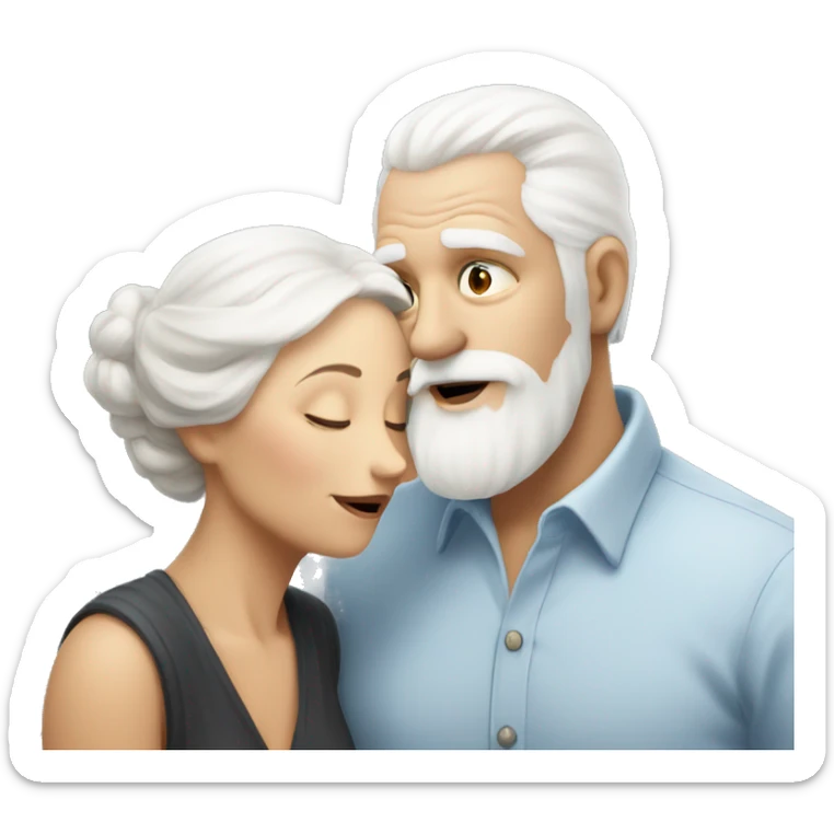 Old man with white hair and white beard kissing an old but beautiful woman with dark hair sticker