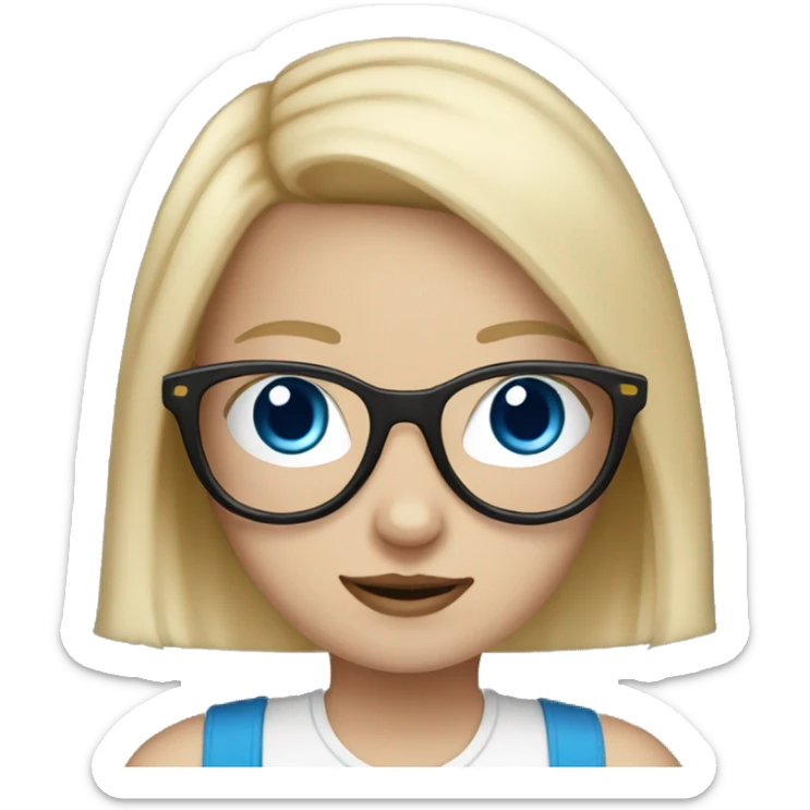 Girl with blonde hair, blue eyes, and glasses, holding two black and white cats sticker