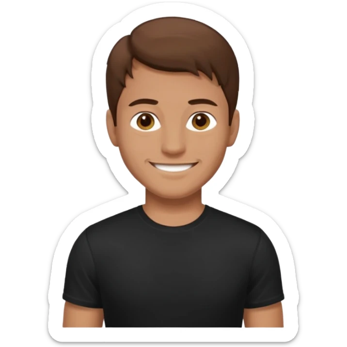 man with brown hair who is strong wearing black t shirt sticker