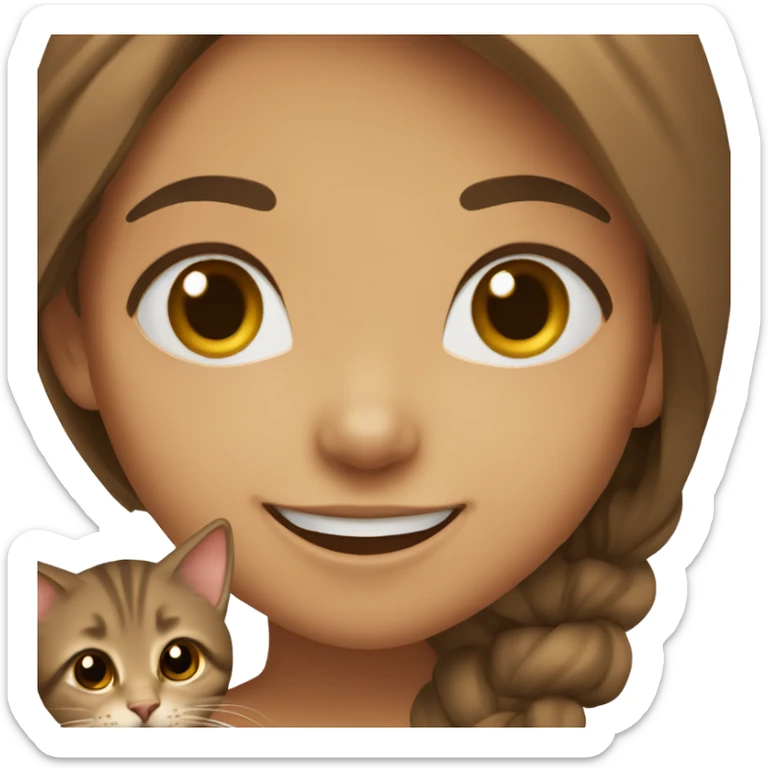 A girl from Dubai with  brownish long hair holding a cat and smiling and winking  sticker