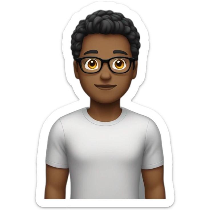 A boy with black-rimmed glasses, black short sleeves and partial hair sticker