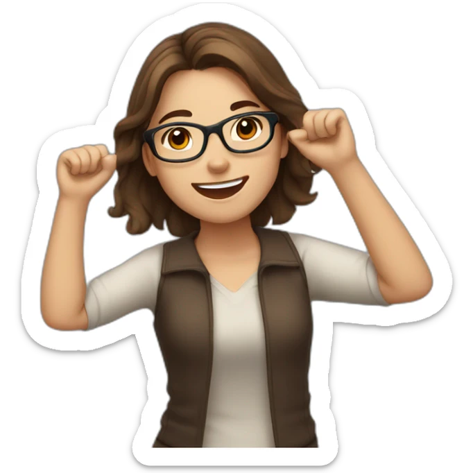 european girl with glasses and brown hair celebrating arms up sticker