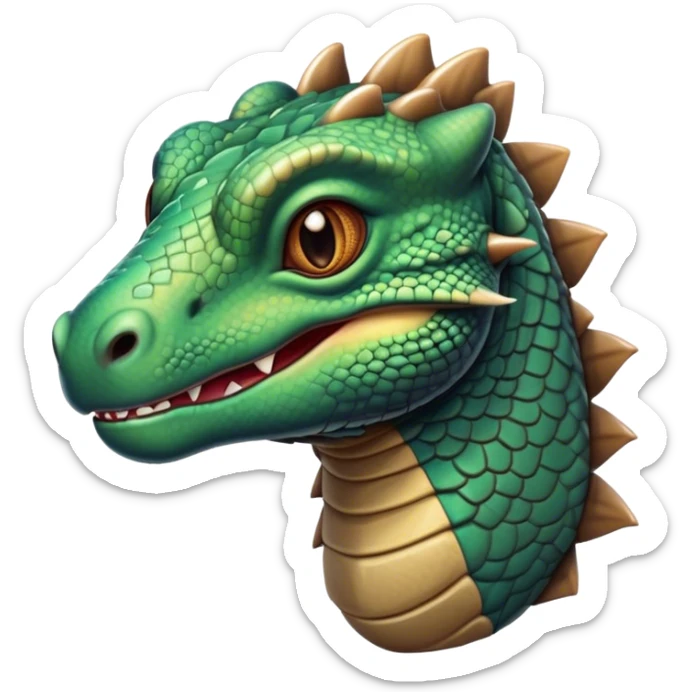 Cinematic Realistic Cute Komodo Dragon Portrait Emoji, Head tilted playfully and inquisitively, featuring a compact, robust build with finely detailed, textured scales in natural earthy hues and a characteristically alert face with bright, curious eyes, rendered with lifelike clarity, high shine, affectionate and surprisingly endearing, styled with a touch of wild charm, soft glowing outline, capturing the essence of a mischievous yet lovable Komodo dragon that seems poised to inch its way out of the screen into your arms! sticker