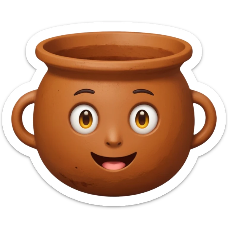 top-down view of a round clay pot focusing on the open mouth, emoji style sticker