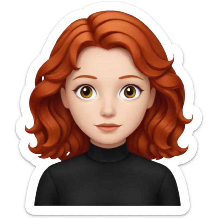 Julia Grant from Summer of Fear with medium red wavy hair, black outfit sticker