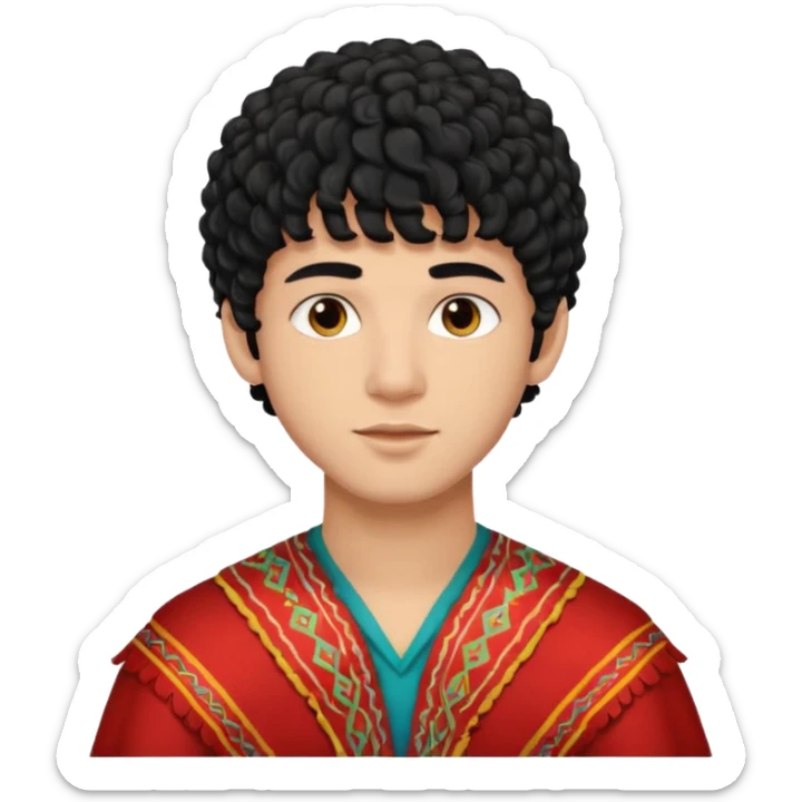 Young man with black curly hair fringe Haircut and light dark skin, moroccan / amazingh race sticker