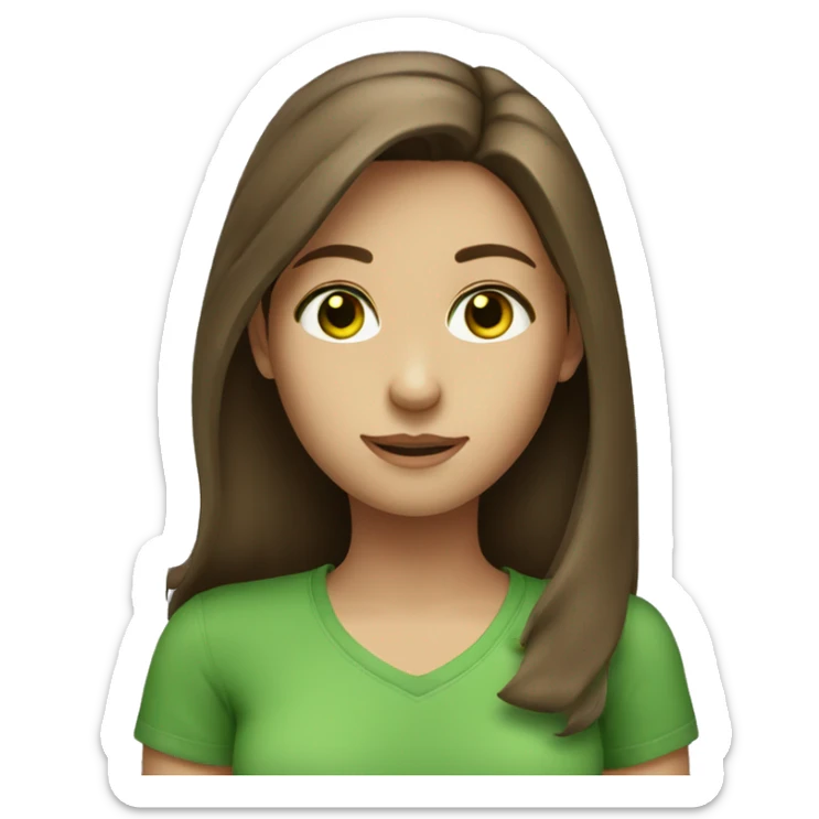 A girl with brown hair green eyes green shirt  sticker