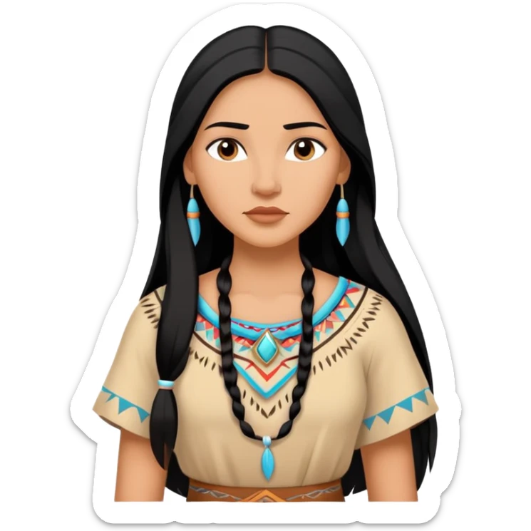 Pocahontas from hips up, Native American dress, long black hair, minimal style, larger size sticker