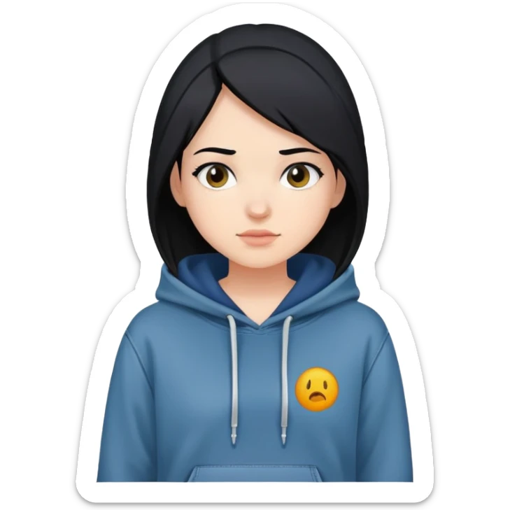 girl with black hair, wearing a hoodie and jeans, boyish look sticker