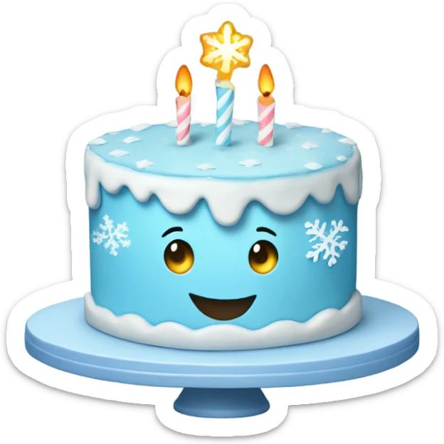 Light blue teared cake with snowflakes sticker