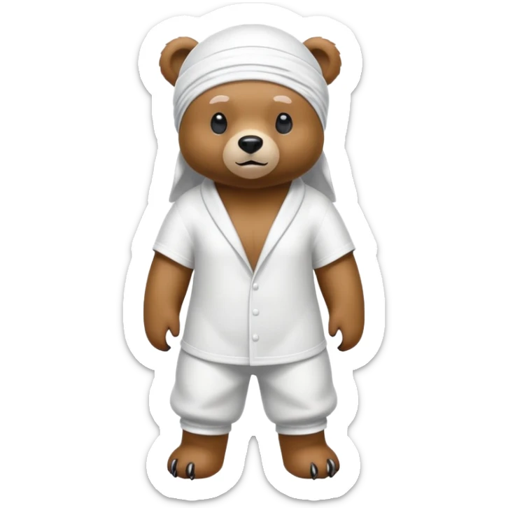 Complete full-body view of a bear wearing a white durag, showing from head to toe sticker