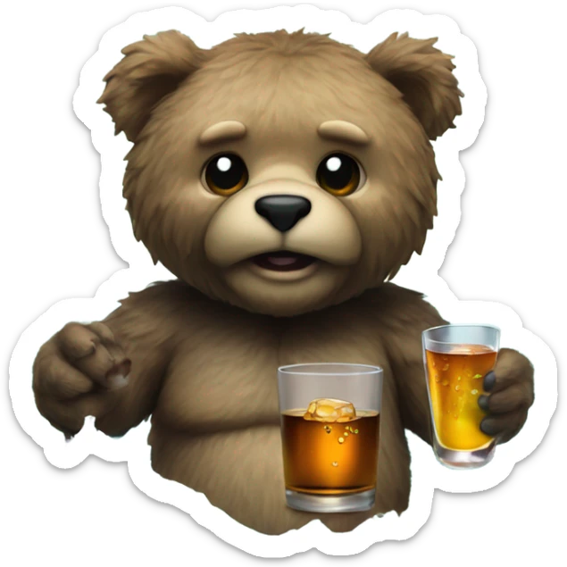 gruff teddy bear holding a shot glass of liquor in the ocean sticker