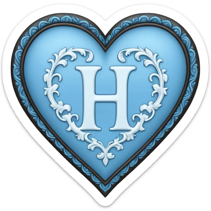 Can you make a baby blue heart with a white letter in the middle in a gothic style, the letter is H sticker