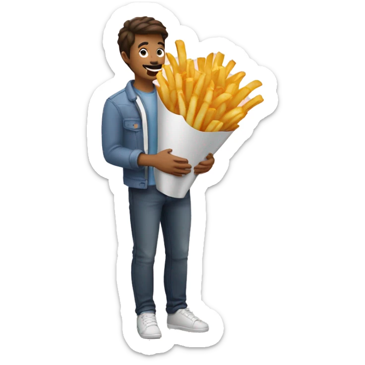 guy gifting french fries bouquet insteasd of flowers sticker