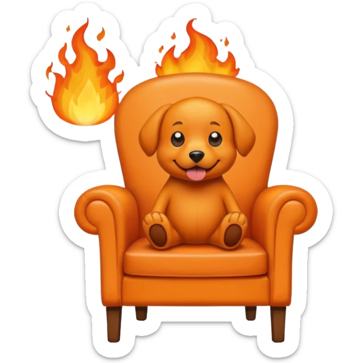 A cartoon orange dog on chair sitting in a house on fire and saying I'm fine sticker