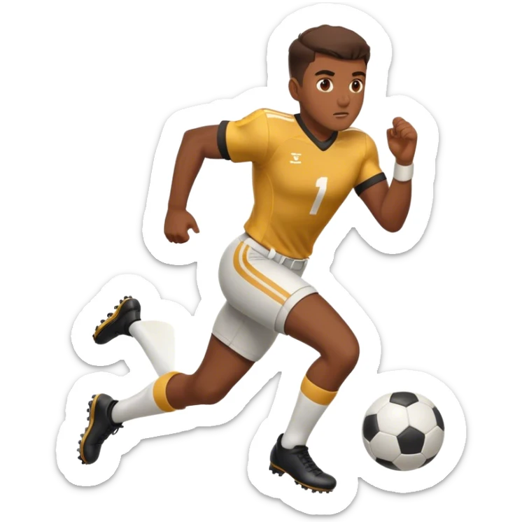 Emoji of a football player in uniform, actively running or kicking a ball, with a determined expression. sticker