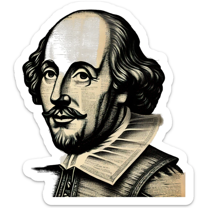 Shakespeare made of newspaper cuttings handwriting 420 hemp roses flowers plants leaves sticker