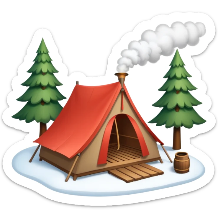 a tent that is a sauna and its smoke out the pipe
try one with snow and trees around also sticker