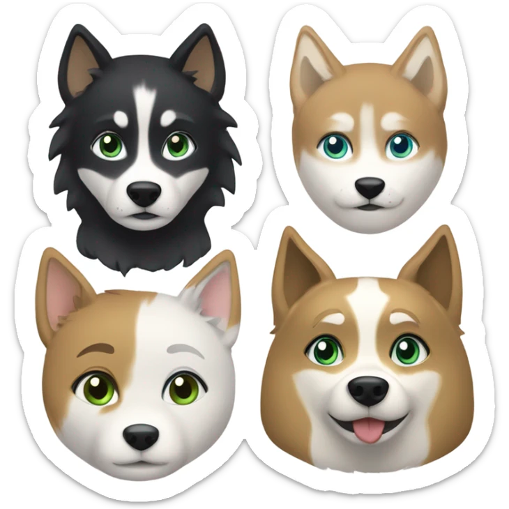 White Woman hair brown and bleus eyes and golden Husky With green eyes sticker