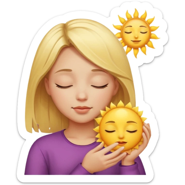 bufo frog holding sun, eyes are closed it has blond hair it is a girl sticker