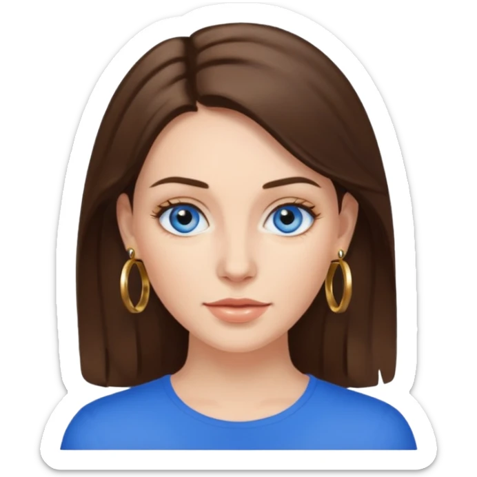 White woman with medium brunette hair, blue eyes and gold hoop earrings  sticker