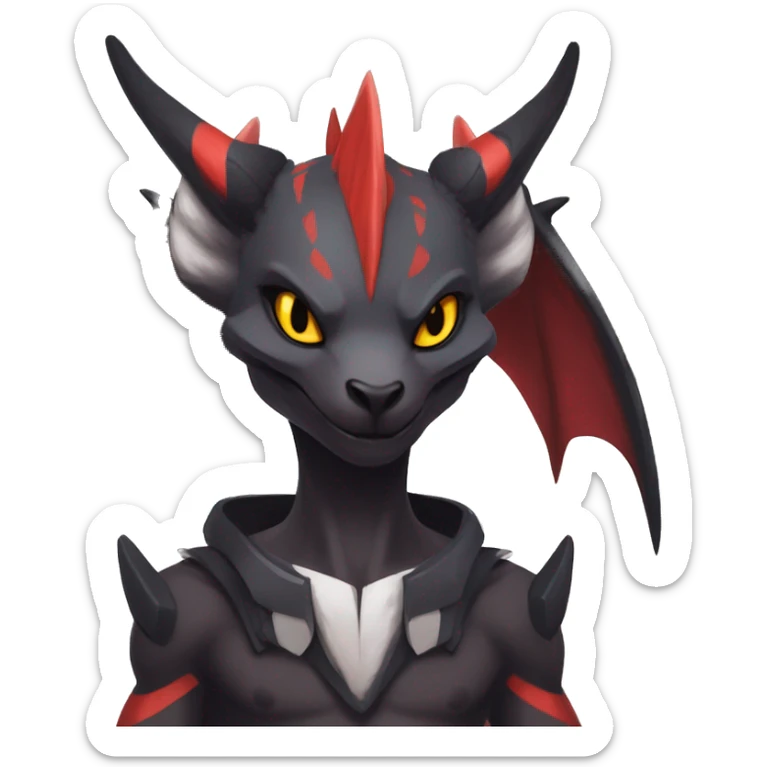 Black Cool Edgy Anthro Noivern-Nargacuga Fakémon  with White and Red Edgy markings sticker