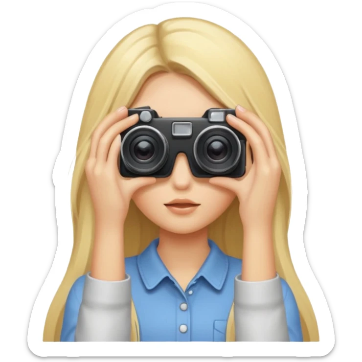 blonde cartoon girl taking picture camera in front of her face long hair over both eyes sticker