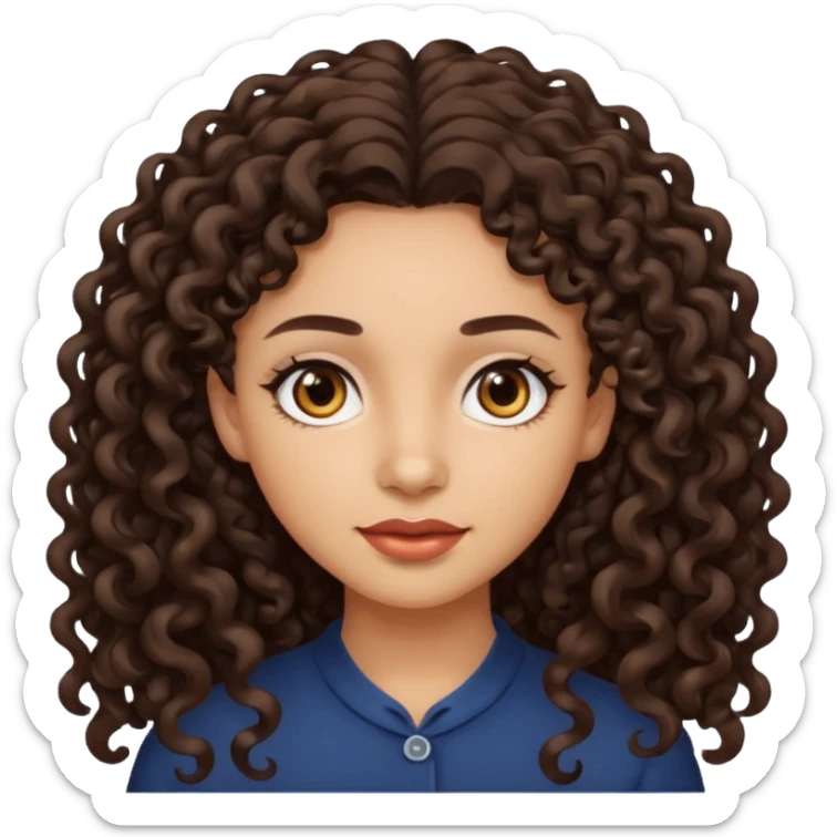 Woman with light skin and dark brown eyes and dark brown long curly hair sticker