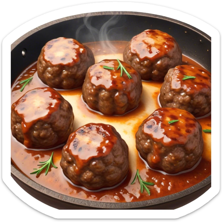 Cinematic Realistic Kofte Dish Emoji, depicted as seasoned, grilled meatballs with a charred exterior rendered with lifelike textures and robust, appetizing lighting. sticker