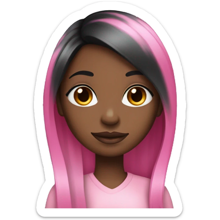 black girl with long straight black hair and pink highlights and long eyelashes sticker