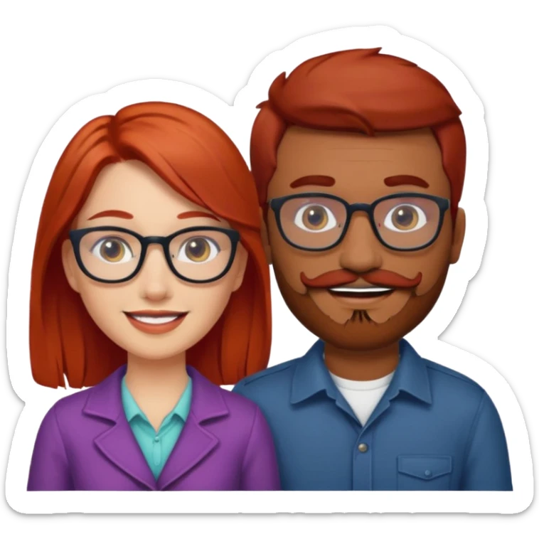 White red hair girl and brown indian guy with moustache and beard with glasses couples sticker