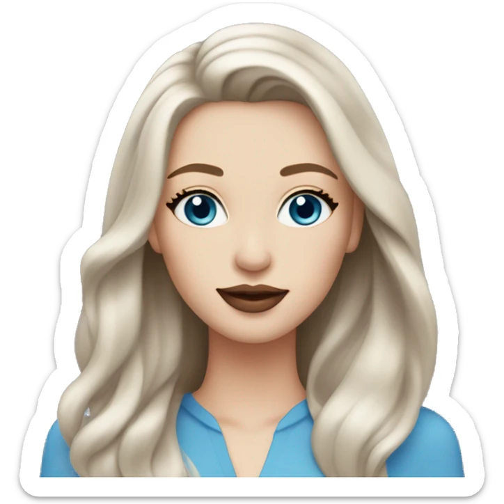 pale brunette woman with blue eyes and straight flowy hair, rose lipstick and silver earrings sticker