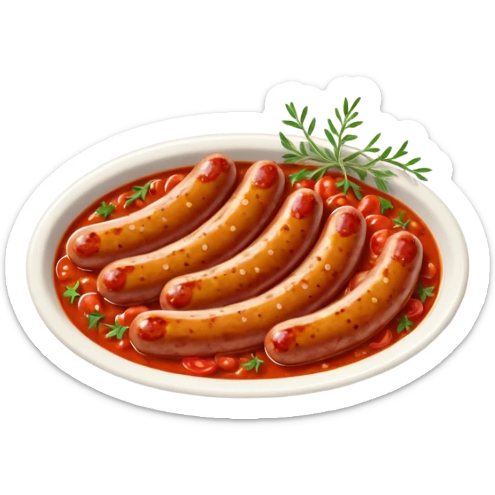 emoji of Rougail saucisse meal. Typical Reunion island meal. Sliced sausage in tomato sauce with thym  sticker