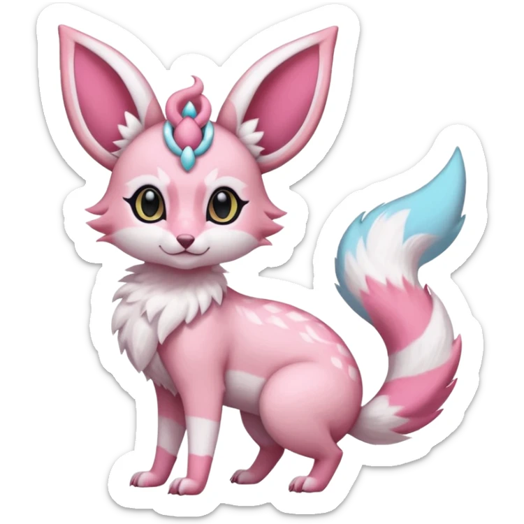 Pastel white rose-pink Sylveon-Umbreon-Genet-Noivern-Civet-Hybrid (Full body) sticker