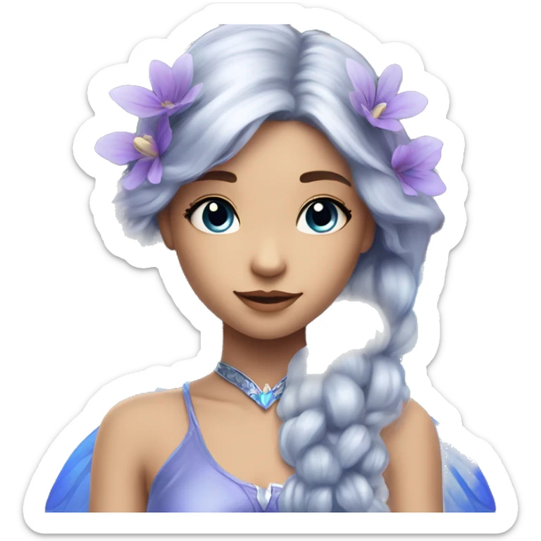 Beautiful, blue flower, fairy, blue, silver, purple, long hair, big wings sticker