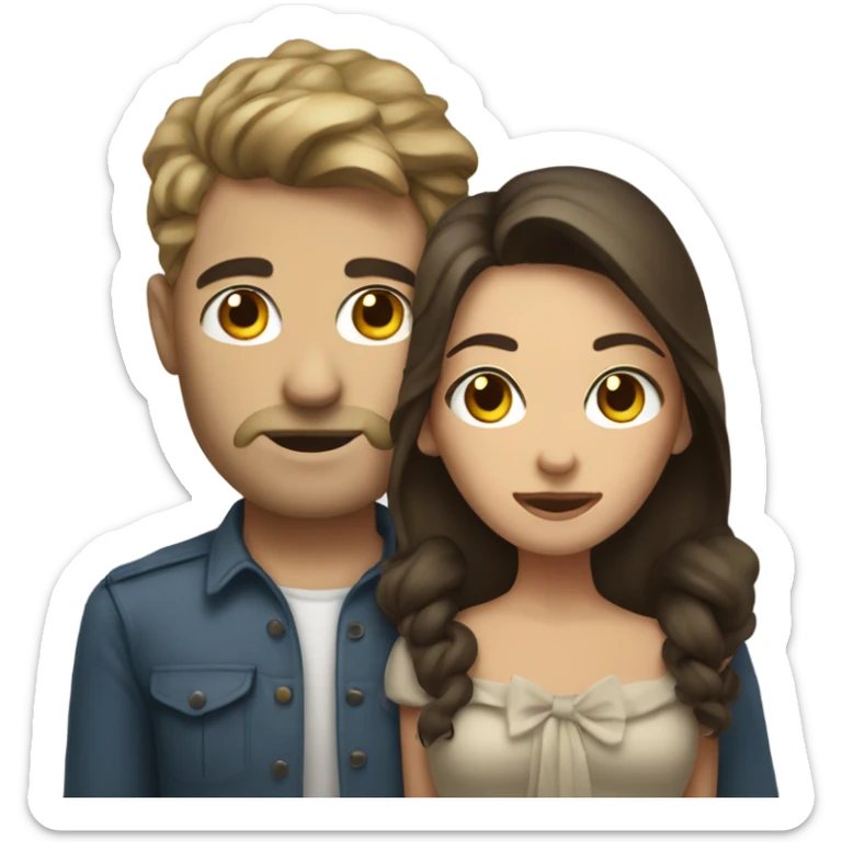 Brunette woman with bow in her hair holding handed with dirty blonde man sticker