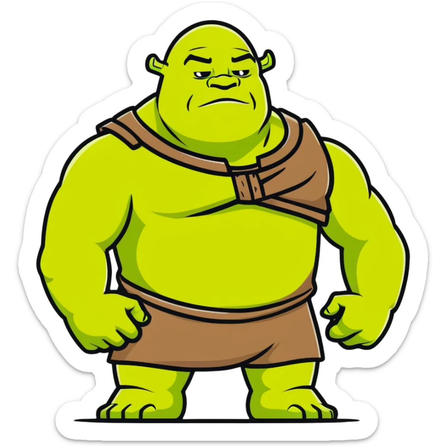 very muscular Shrek soothing Elon Musk, cartoonish style, bright colors sticker