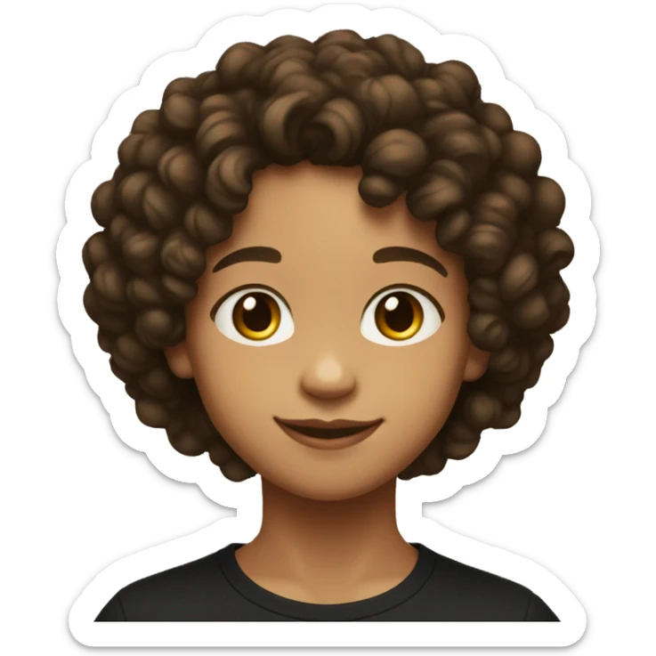 Lightskin pre teen smiling with short curly hair and black T-shirt on sticker