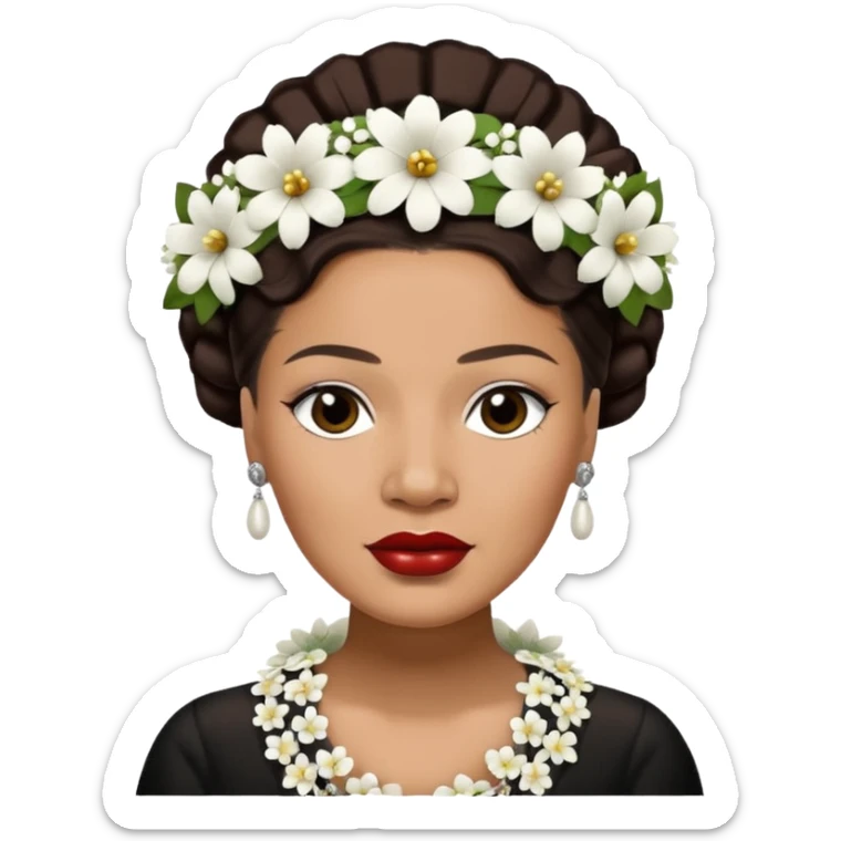Billie Holiday with dark brown hair with white flowers headdress  sticker