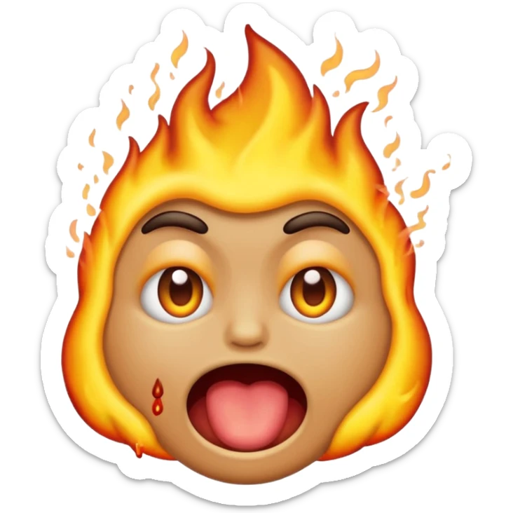 i want emoji face not with burning hair but with burning eyes and also the emoji should look like it is vomiting sticker