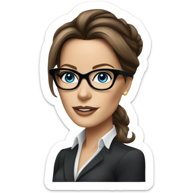 Hyper Realistic photo Kate Beckinsale blue eyes wearing glasses in a business meeting high fashion  sticker