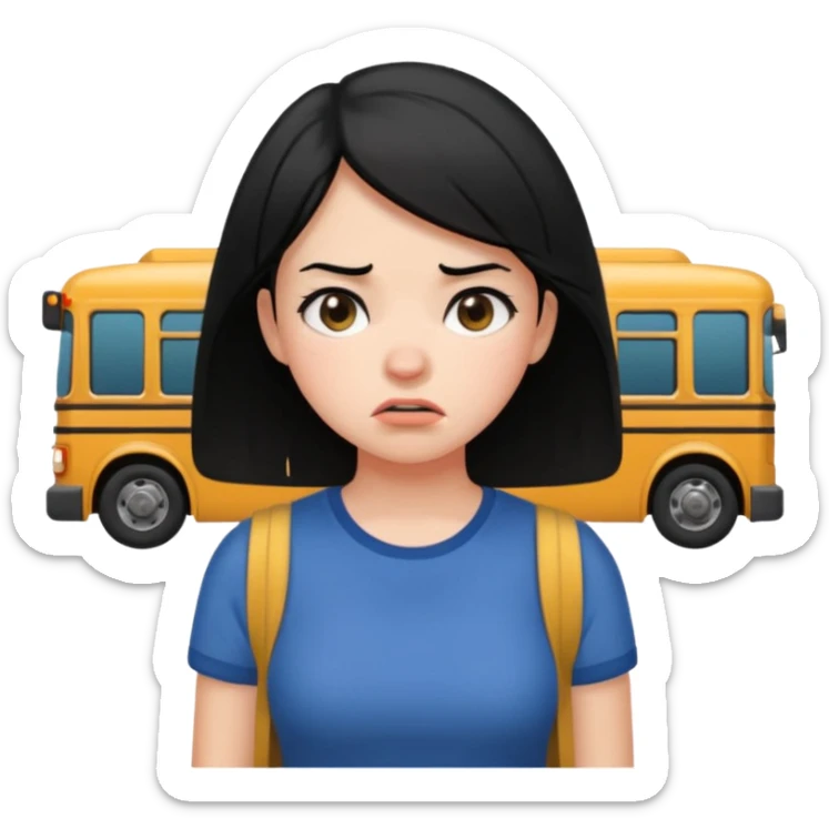 girl with black hair in short sleeves frustrated waiting for bus sticker