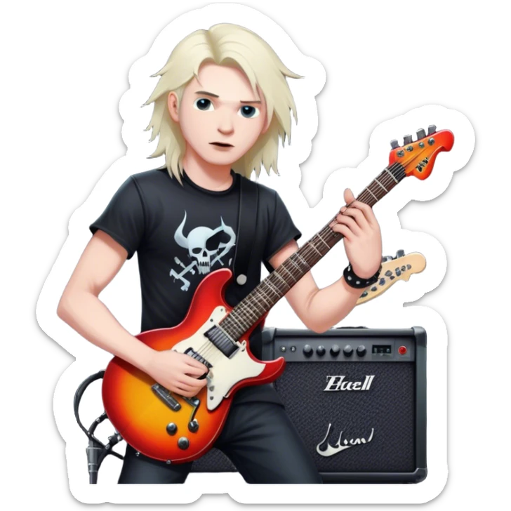 Icon for Metal Music: Iron Maiden band theme, featuring the iconic Eddie mascot, electric guitars, drums, and bold heavy metal aesthetics. Dark, intense colors with musical notes and a powerful, energetic vibe. Transparent background. sticker