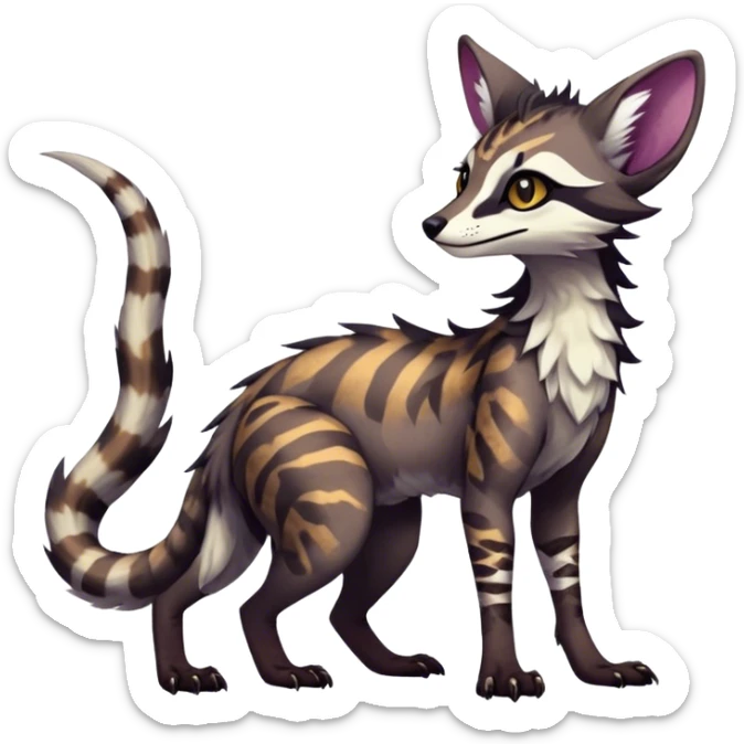 Feral Rare Fantasy dark colorful Vernid-Sergal-Genet-Trico-species by LiLaiRa, random markings, tufted tail, tufted ears, full body sticker