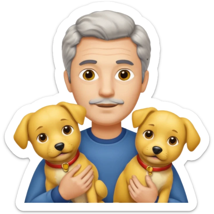 Italian man with no moustache and salt and pepper hair holding two yellow dogs sticker