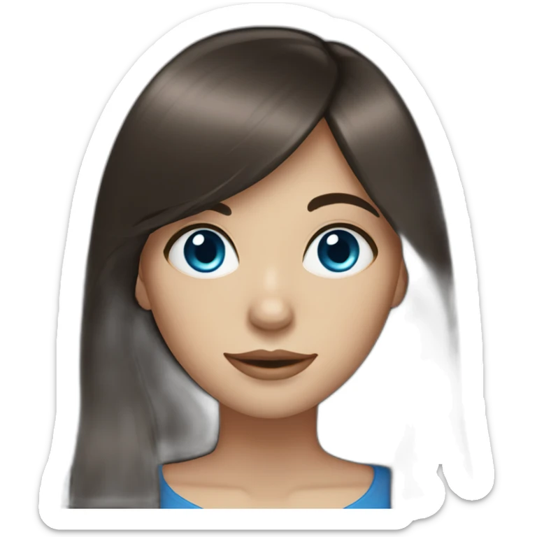 Dark brown long hair fringe girl with blue eyes sticker